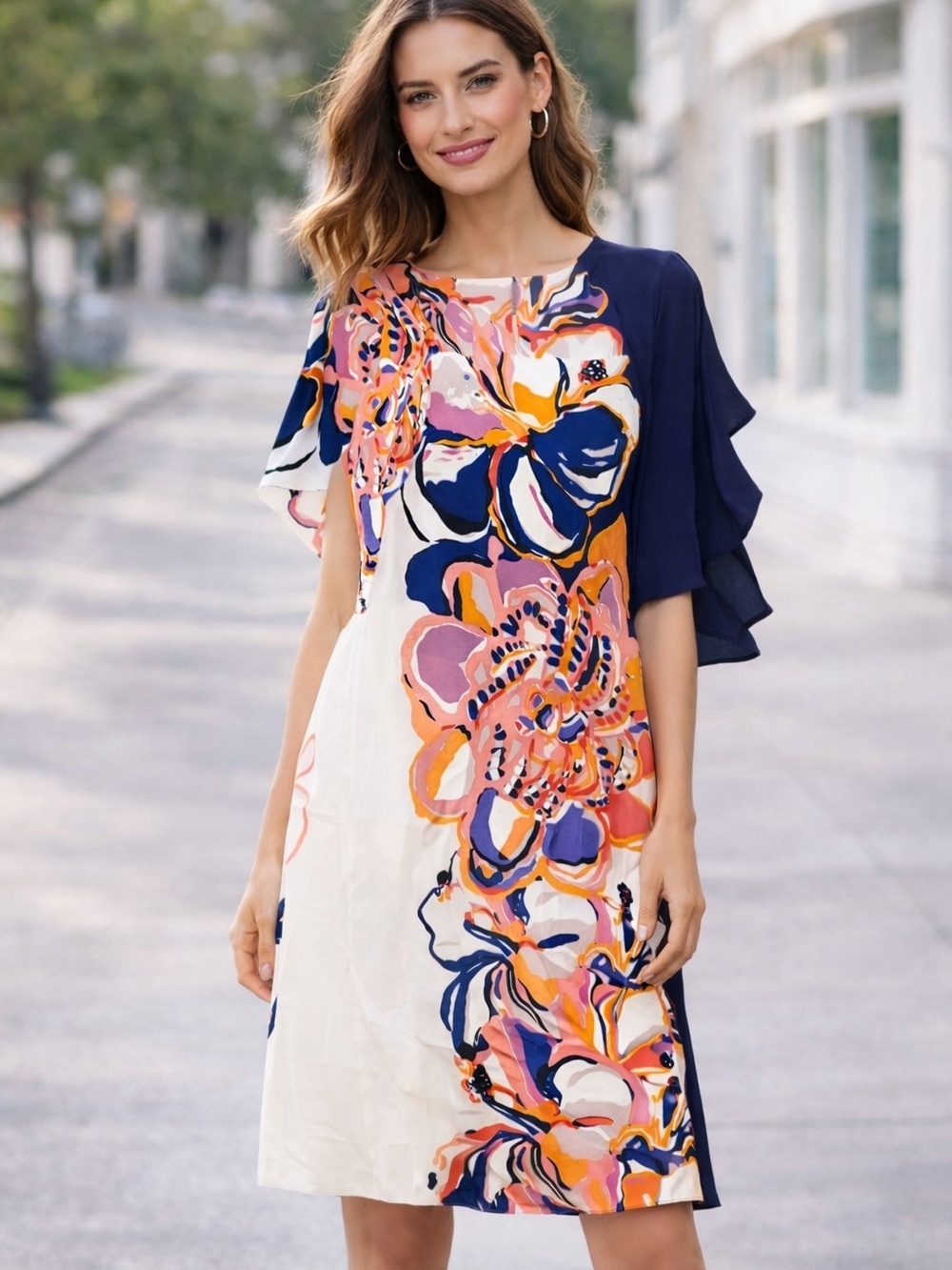 Bright, artistic floral shift dress by Maeve for Anthropologie